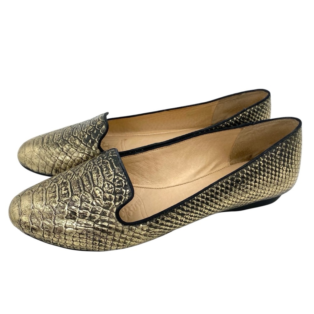 Gianni Bini Gold Black Metallic Snake Print Comfort Slip On Flats